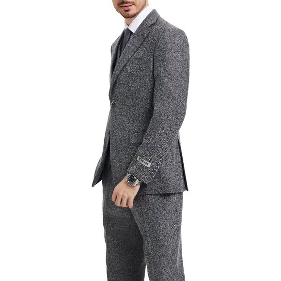 Grey Tweed 3 Piece Stacy Adams Men's Suit - Picture 5 of 6